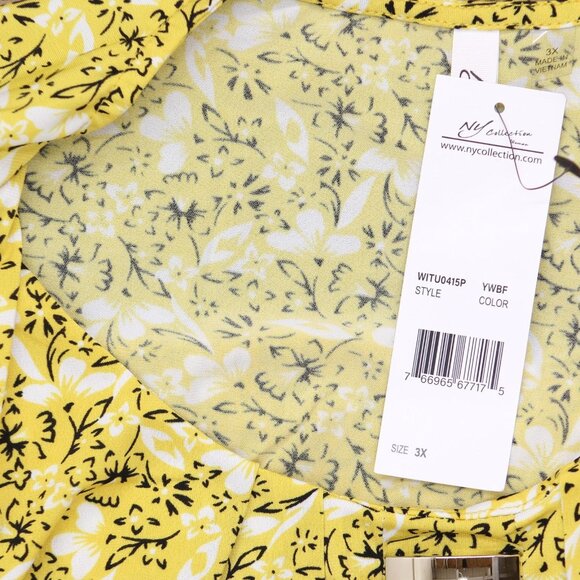 NWT Ny Collection Size Top with Short Balloon Sleeves Yellow Black Floral 3X - Picture 4 of 5